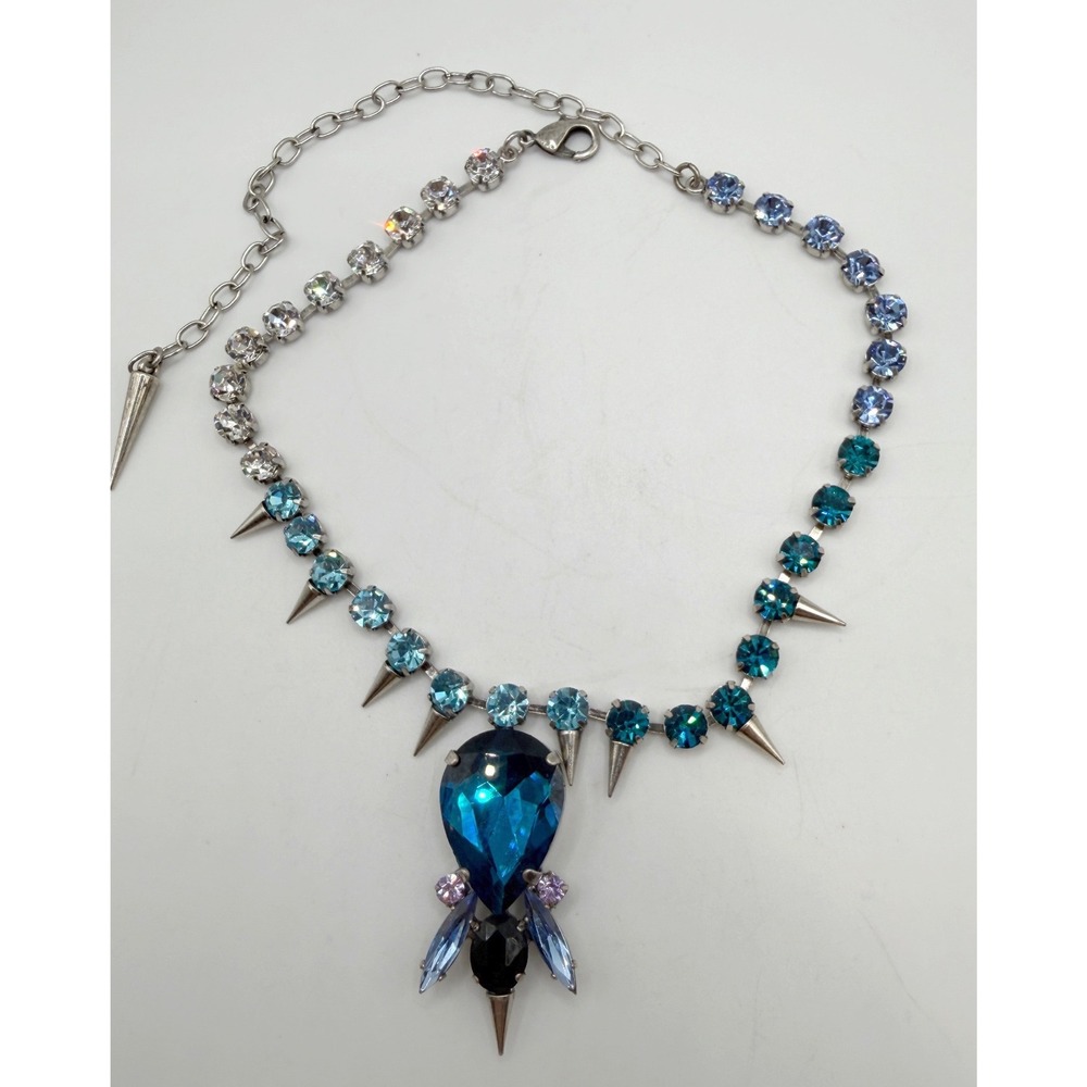 Statement Blue Aqua Clear Crystal Rhinestone Spik… - image 2
